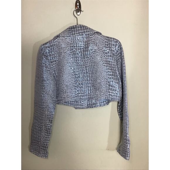 Monnari Cropped Brocade Bolero Evening Jacket Sz.40 Silver Glam Luxury Boho chic - Picture 4 of 12